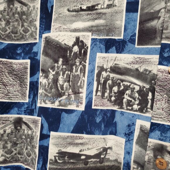 Avirex USA Naval Hawaiian Shirt Mens 2XL Blue Military Postcard AOP VTG 90s Y2K - Picture 7 of 13